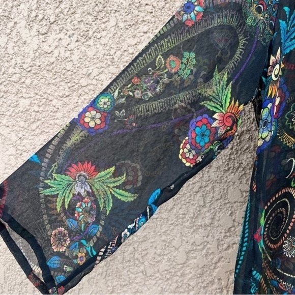 Chicos Sheer Silk Shirt 2 Womens Medium Paisley Floral Top, Swim Cover Up Tunic - Picture 9 of 16